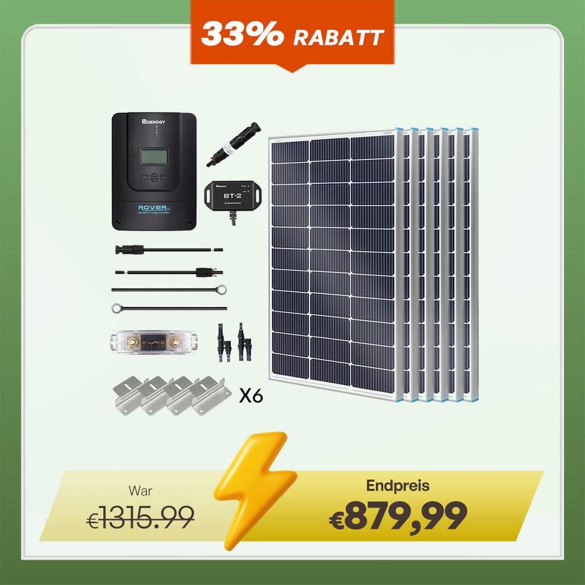 600W 12V/24V Premium Solaranlage mit 60A MPPT Laderegler für Wohnmobile/Haus/Garten
